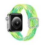 Adjustable Nylon Braided Elasticity Diamond Buckle Watch Band For Apple Watch Series 7 & 6 & SE & 5 & 4 40mm/3 & 2 & 1 38mm(Lime Green)