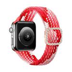 Adjustable Nylon Braided Elasticity Diamond Buckle Watch Band For Apple Watch Series 7 & 6 & SE & 5 & 4 40mm/3 & 2 & 1 38mm(Strawberry Red)