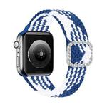 Adjustable Nylon Braided Elasticity Diamond Buckle Watch Band For Apple Watch Series 7 & 6 & SE & 5 & 4 44mm/3 & 2 & 1 42mm(Blue White)