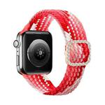 Adjustable Nylon Braided Elasticity Diamond Buckle Watch Band For Apple Watch Series 7 & 6 & SE & 5 & 4 44mm/3 & 2 & 1 42mm(Strawberry Red)