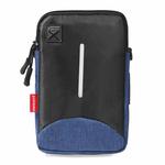 For 6-7 inch Mobile Phone Universal Silver Wire Canvas Waist Bag with Shoulder Strap & Earphone Hole & USB Cable Hole(Black Blue)