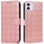 Embossed Big Small Concentric Squares Pattern Horizontal Flip Leather Case with Card Slot & Holder & Wallet For iPhone 13 mini(Pink)