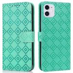 Embossed Big Small Concentric Squares Pattern Horizontal Flip Leather Case with Card Slot & Holder & Wallet For iPhone 13 mini(Green)
