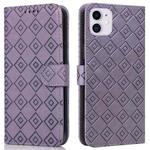 Embossed Big Small Concentric Squares Pattern Horizontal Flip Leather Case with Card Slot & Holder & Wallet For iPhone 13(Purple)