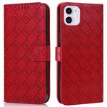 Embossed Big Small Concentric Squares Pattern Horizontal Flip Leather Case with Card Slot & Holder & Wallet For iPhone 13(Red)