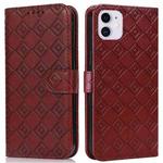 Embossed Big Small Concentric Squares Pattern Horizontal Flip Leather Case with Card Slot & Holder & Wallet For iPhone 13(Brown)