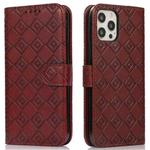 Embossed Big Small Concentric Squares Pattern Horizontal Flip Leather Case with Card Slot & Holder & Wallet For iPhone 13 Pro(Brown)
