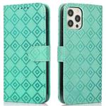 Embossed Big Small Concentric Squares Pattern Horizontal Flip Leather Case with Card Slot & Holder & Wallet For iPhone 13 Pro Max(Green)