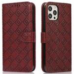 Embossed Big Small Concentric Squares Pattern Horizontal Flip Leather Case with Card Slot & Holder & Wallet For iPhone 12 Pro Max(Brown)