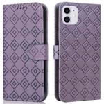 For iPhone 11 Embossed Big Small Concentric Squares Pattern Horizontal Flip Leather Case with Card Slot & Holder & Wallet (Purple)