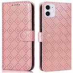 For iPhone 11 Embossed Big Small Concentric Squares Pattern Horizontal Flip Leather Case with Card Slot & Holder & Wallet (Pink)