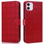 For iPhone 11 Embossed Big Small Concentric Squares Pattern Horizontal Flip Leather Case with Card Slot & Holder & Wallet (Red)
