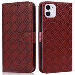 For iPhone 11 Embossed Big Small Concentric Squares Pattern Horizontal Flip Leather Case with Card Slot & Holder & Wallet (Brown)