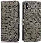 Embossed Big Small Concentric Squares Pattern Horizontal Flip Leather Case with Card Slot & Holder & Wallet For iPhone X / XS(Grey)