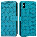 Embossed Big Small Concentric Squares Pattern Horizontal Flip Leather Case with Card Slot & Holder & Wallet For iPhone X / XS(Blue)