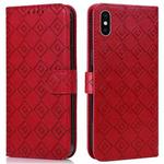 Embossed Big Small Concentric Squares Pattern Horizontal Flip Leather Case with Card Slot & Holder & Wallet For iPhone X / XS(Red)
