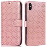 Embossed Big Small Concentric Squares Pattern Horizontal Flip Leather Case with Card Slot & Holder & Wallet For iPhone XR(Pink)