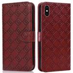 Embossed Big Small Concentric Squares Pattern Horizontal Flip Leather Case with Card Slot & Holder & Wallet For iPhone XR(Brown)