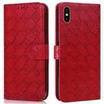 Embossed Big Small Concentric Squares Pattern Horizontal Flip Leather Case with Card Slot & Holder & Wallet For iPhone XS Max(Red)