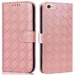 For iPhone SE 2022 / SE 2020 / 8 / 7 / 6s / 6 Embossed Big Small Concentric Squares Pattern Horizontal Flip Leather Case with Card Slot & Holder & Wallet(Pink)