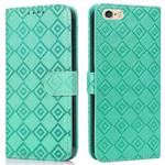 For iPhone SE 2022 / SE 2020 / 8 / 7 / 6s / 6 Embossed Big Small Concentric Squares Pattern Horizontal Flip Leather Case with Card Slot & Holder & Wallet(Green)