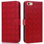 Embossed Big Small Concentric Squares Pattern Horizontal Flip Leather Case with Card Slot & Holder & Wallet For iPhone 8 Plus/7 Plus/6s Plus/6 Plus(Red)