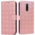 For Sony Xperia 1 Embossed Big Small Concentric Squares Pattern Horizontal Flip Leather Case with Card Slot & Holder & Wallet(Pink)