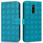 For Sony Xperia 1 Embossed Big Small Concentric Squares Pattern Horizontal Flip Leather Case with Card Slot & Holder & Wallet(Blue)