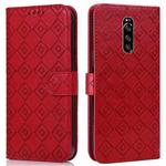 For Sony Xperia 1 Embossed Big Small Concentric Squares Pattern Horizontal Flip Leather Case with Card Slot & Holder & Wallet(Red)
