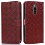 For Sony Xperia 1 Embossed Big Small Concentric Squares Pattern Horizontal Flip Leather Case with Card Slot & Holder & Wallet(Brown)