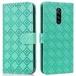 For Sony Xperia 1 Embossed Big Small Concentric Squares Pattern Horizontal Flip Leather Case with Card Slot & Holder & Wallet(Green)