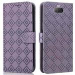For Sony Xperia 10 Embossed Big Small Concentric Squares Pattern Horizontal Flip Leather Case with Card Slot & Holder & Wallet(Purple)