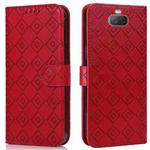 For Sony Xperia 10 Embossed Big Small Concentric Squares Pattern Horizontal Flip Leather Case with Card Slot & Holder & Wallet(Red)
