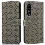 For Sony Xperia 1 II Embossed Big Small Concentric Squares Pattern Horizontal Flip Leather Case with Card Slot & Holder & Wallet(Grey)