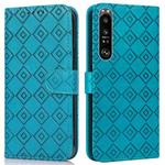 For Sony Xperia 1 II Embossed Big Small Concentric Squares Pattern Horizontal Flip Leather Case with Card Slot & Holder & Wallet(Blue)