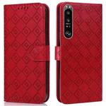 For Sony Xperia 1 II Embossed Big Small Concentric Squares Pattern Horizontal Flip Leather Case with Card Slot & Holder & Wallet(Red)