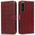 For Sony Xperia 1 II Embossed Big Small Concentric Squares Pattern Horizontal Flip Leather Case with Card Slot & Holder & Wallet(Brown)