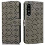 For Sony Xperia 1 III Embossed Big Small Concentric Squares Pattern Horizontal Flip Leather Case with Card Slot & Holder & Wallet(Grey)