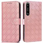 For Sony Xperia 1 III Embossed Big Small Concentric Squares Pattern Horizontal Flip Leather Case with Card Slot & Holder & Wallet(Pink)