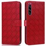 For Sony Xperia 5 Embossed Big Small Concentric Squares Pattern Horizontal Flip Leather Case with Card Slot & Holder & Wallet(Red)