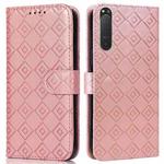 For Sony Xperia 5 II Embossed Big Small Concentric Squares Pattern Horizontal Flip Leather Case with Card Slot & Holder & Wallet(Pink)