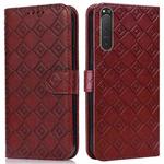 For Sony Xperia 5 II Embossed Big Small Concentric Squares Pattern Horizontal Flip Leather Case with Card Slot & Holder & Wallet(Brown)