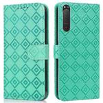 For Sony Xperia 5 II Embossed Big Small Concentric Squares Pattern Horizontal Flip Leather Case with Card Slot & Holder & Wallet(Green)