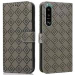 For Sony Xperia 5 III Embossed Big Small Concentric Squares Pattern Horizontal Flip Leather Case with Card Slot & Holder & Wallet(Grey)