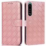 For Sony Xperia 5 III Embossed Big Small Concentric Squares Pattern Horizontal Flip Leather Case with Card Slot & Holder & Wallet(Pink)