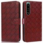 For Sony Xperia 5 III Embossed Big Small Concentric Squares Pattern Horizontal Flip Leather Case with Card Slot & Holder & Wallet(Brown)