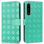 For Sony Xperia 5 III Embossed Big Small Concentric Squares Pattern Horizontal Flip Leather Case with Card Slot & Holder & Wallet(Green)