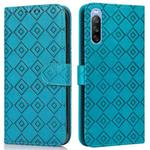 For Sony Xperia 10 III Embossed Big Small Concentric Squares Pattern Horizontal Flip Leather Case with Card Slot & Holder & Wallet(Blue)