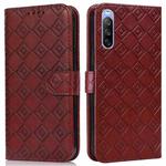 For Sony Xperia 10 III Embossed Big Small Concentric Squares Pattern Horizontal Flip Leather Case with Card Slot & Holder & Wallet(Brown)
