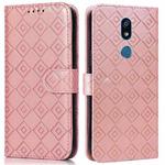 For LG K40 Embossed Big Small Concentric Squares Pattern Horizontal Flip Leather Case with Card Slot & Holder & Wallet(Pink)